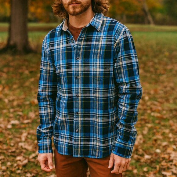 Vince Other - Vince Blue Plaid Button Front Cotton Shirt Small